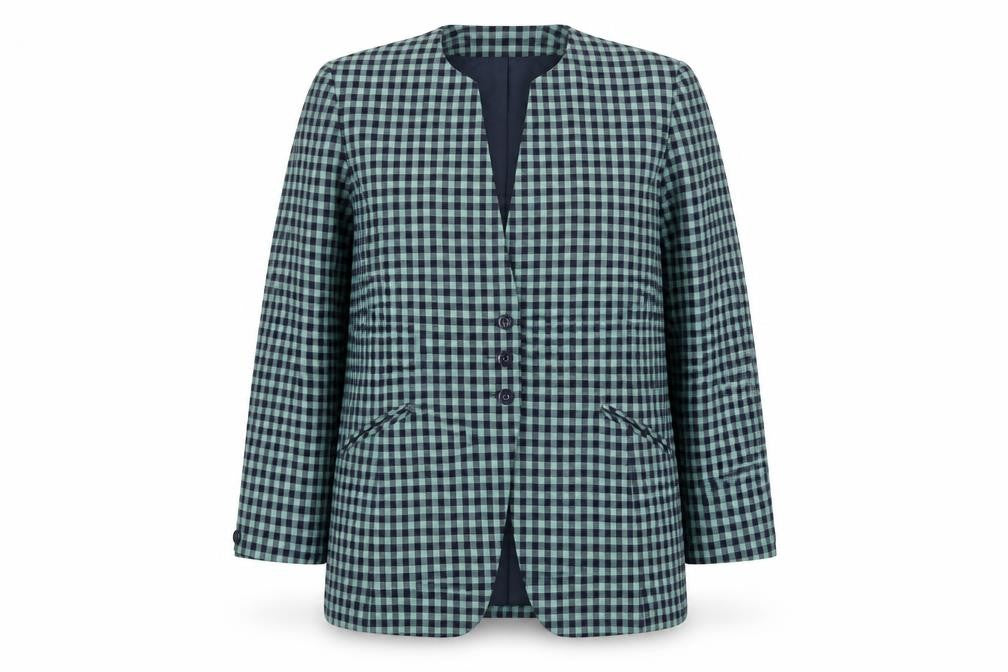 et al. Women's Blue Check Suit Jacket, Size 14