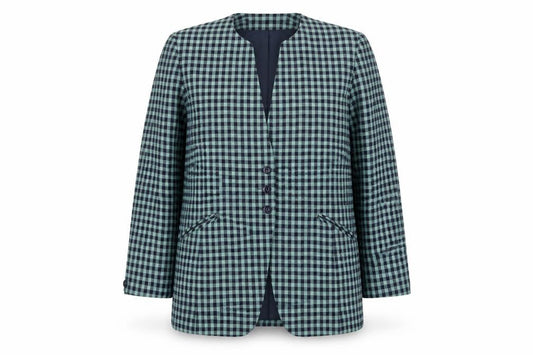 et al. Women's Blue Check Suit Jacket, Size 14