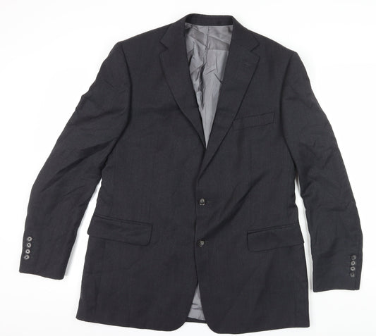 Odermark Men's Black Wool Blazer, Size 44, Regular Fit