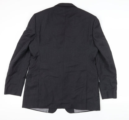 Odermark Men's Black Wool Blazer, Size 44, Regular Fit