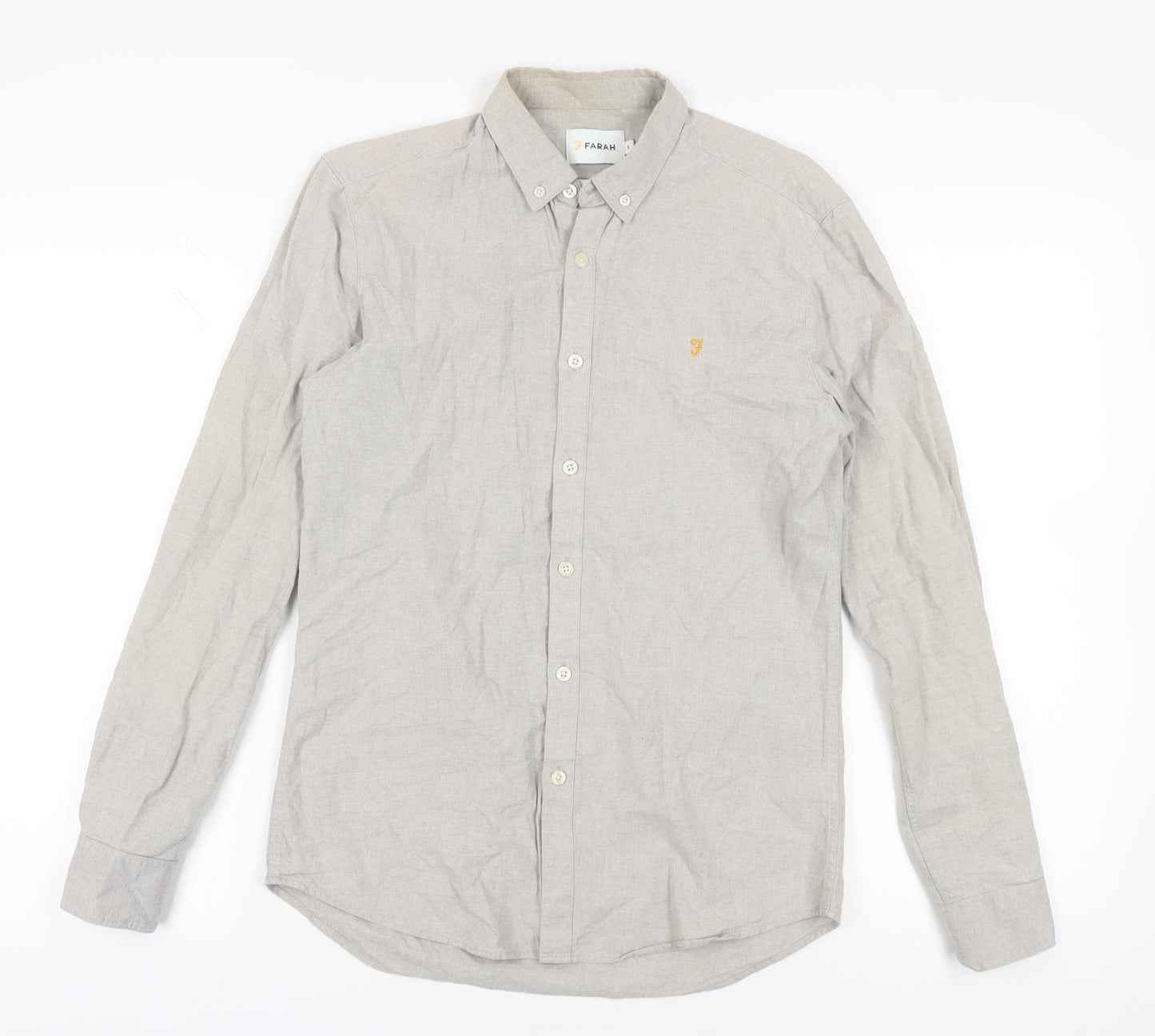 Farah Men's Beige Slim Fit Long Sleeve Shirt - S