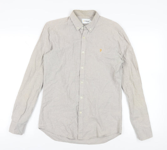 Farah Men's Beige Slim Fit Long Sleeve Shirt - S