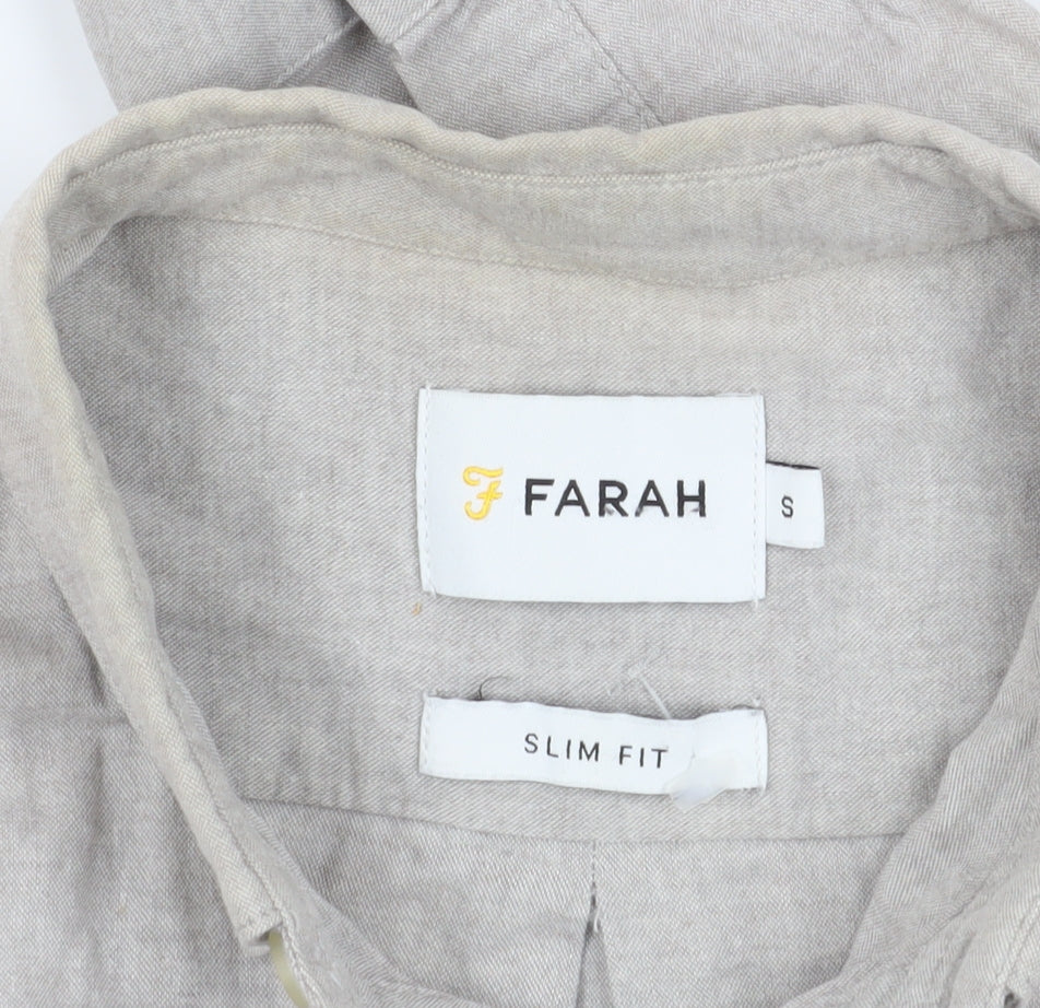 Farah Men's Beige Slim Fit Long Sleeve Shirt - S