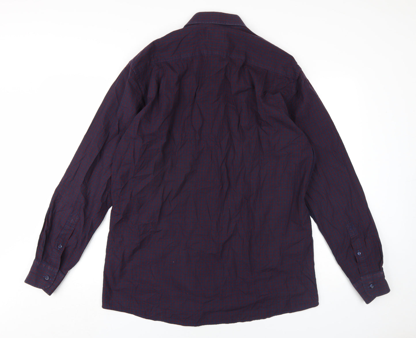Douglas Mens Blue Check Cotton Dress Shirt Size 16.5 Collared Button