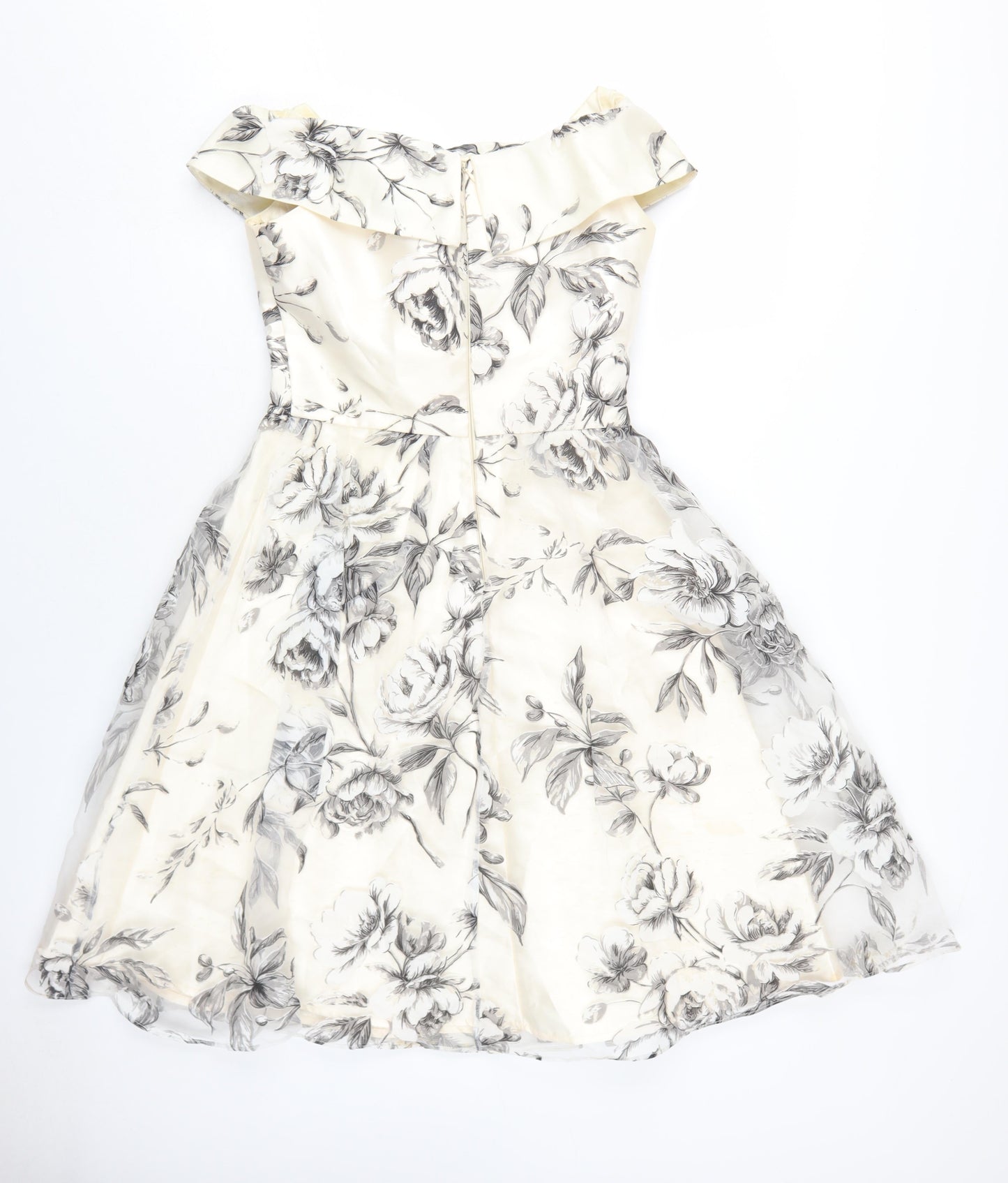 Chi Chi Womens Ivory Floral Polyester A-Line Size 10 Off the Shoulder Zip