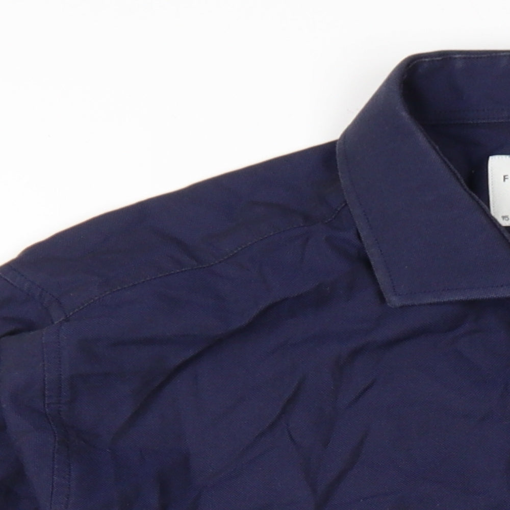 Fisk of Oslow Mens Blue Cotton Dress Shirt Size 15.5 Collared Button