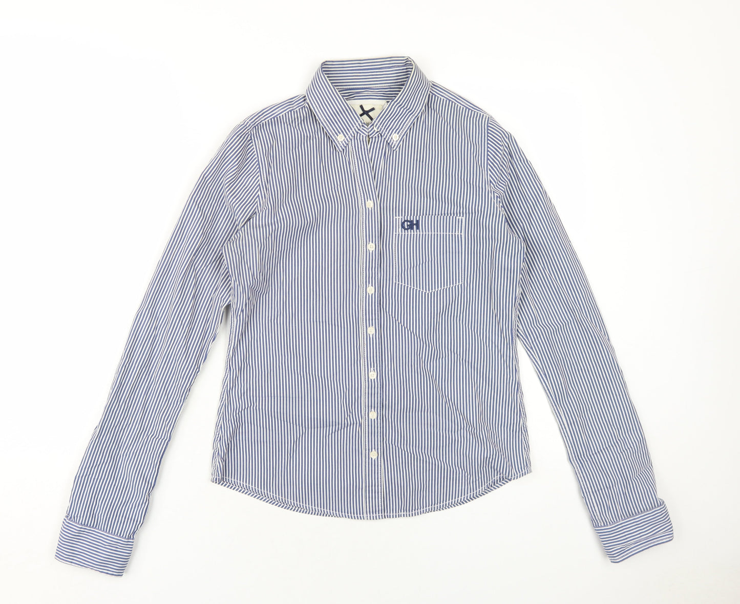 Gilly Hicks Womens Blue Striped Cotton Basic Button-Up Size S Collared