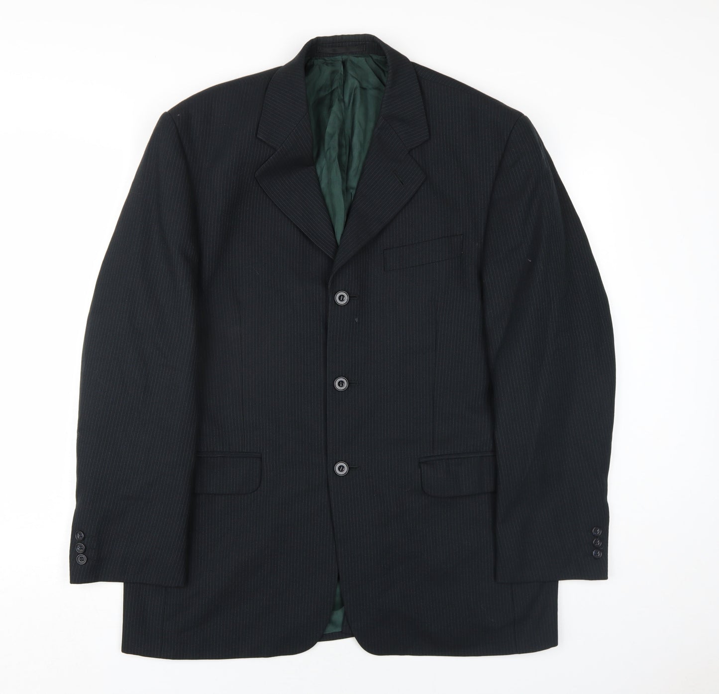 Sovrano Mens Black Striped Wool Jacket Blazer Size 40 Regular