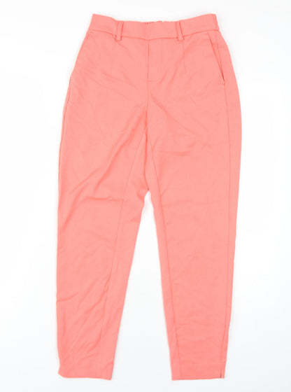 Additional front view of Object women’s pink polyester trousers, size UK 6, 28-inch leg regular
