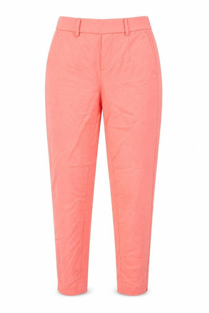 Front view of Object women’s pink polyester trousers, size UK 6, 28-inch leg regular