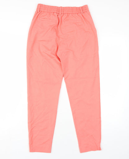 Back view of Object women’s pink polyester trousers, size UK 6, 28-inch leg regular