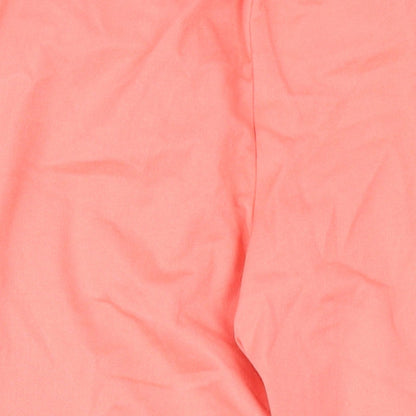 Brand and care label for Object women’s pink polyester trousers, size UK 6, 28-inch leg regular