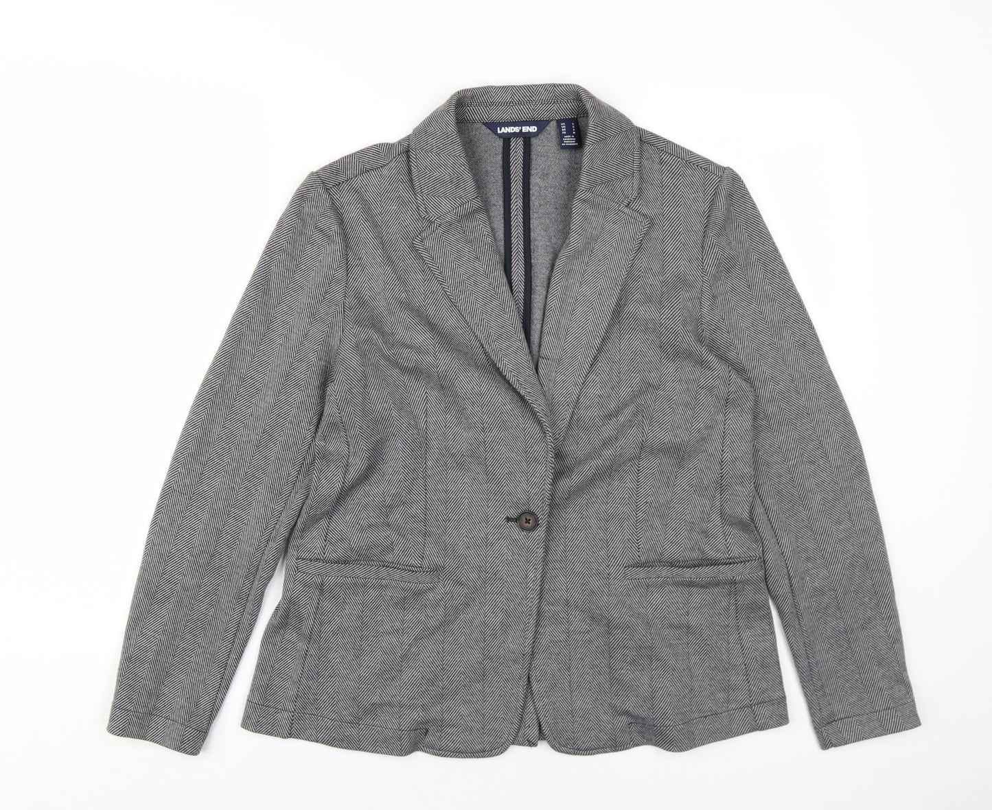 Lands' End Womens Grey Herringbone Jacket Blazer Size S Button