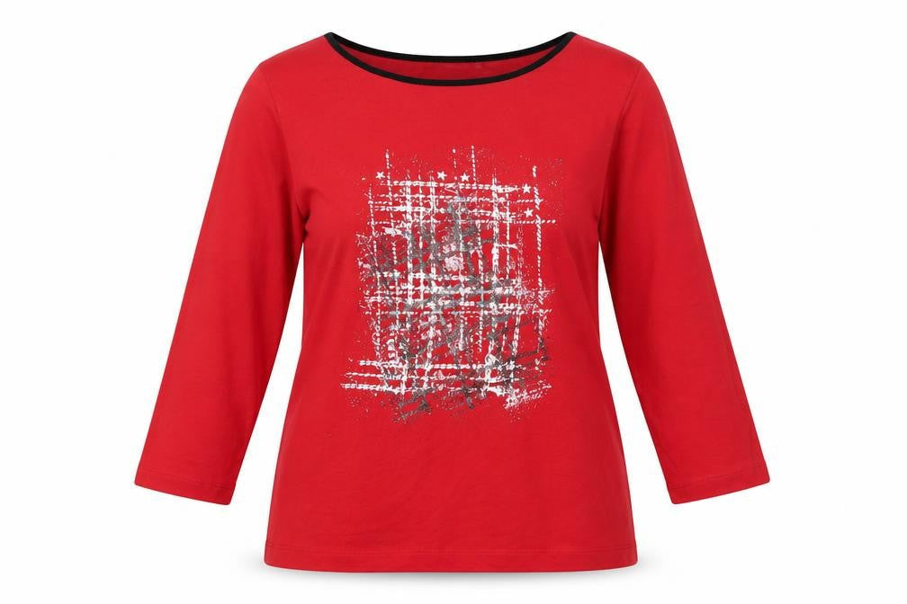 Bianca Womens Red Viscose Basic T-Shirt Size 12 Boat Neck