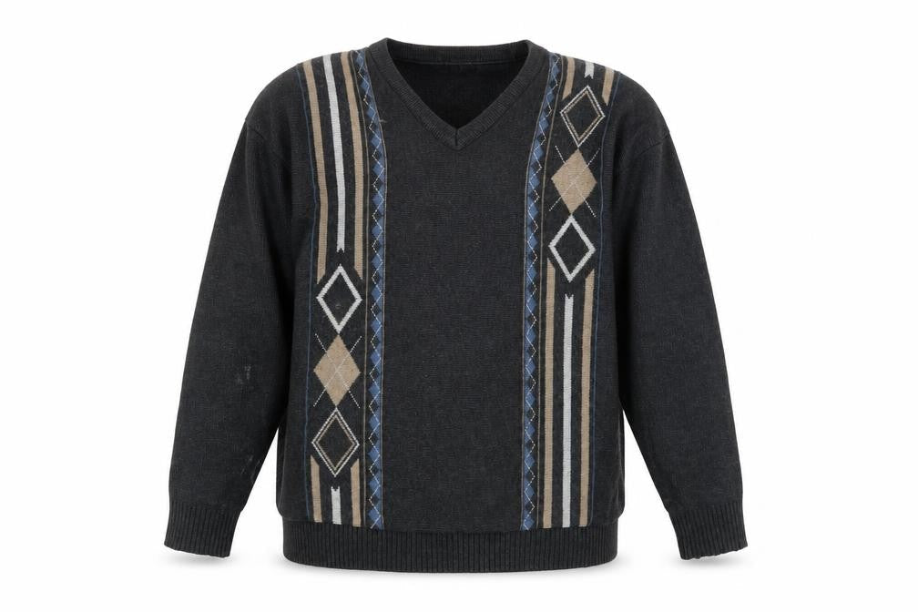 Nobel Men's Grey Argyle Pullover Jumper, Size M