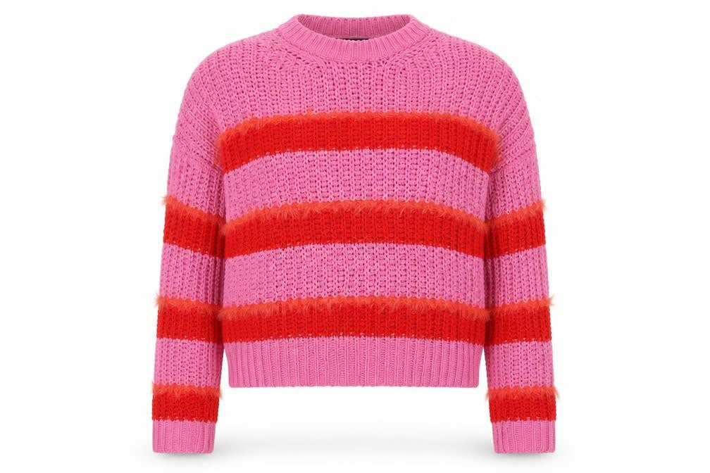 Bershka Women's Pink Striped Knit Pullover Jumper