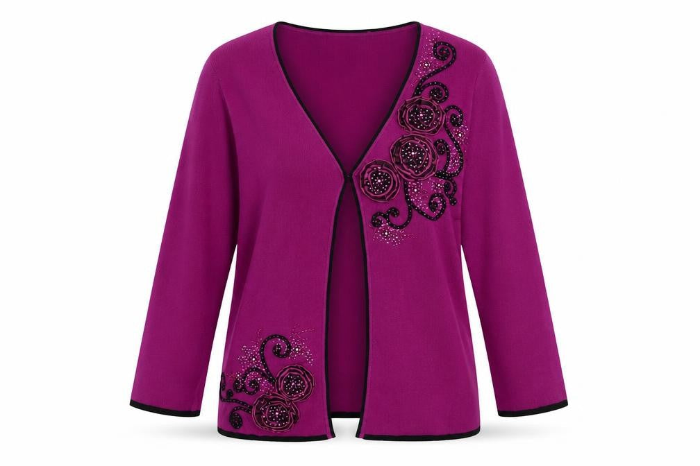 EWM Women's Purple Embroidered Cardigan, Size M