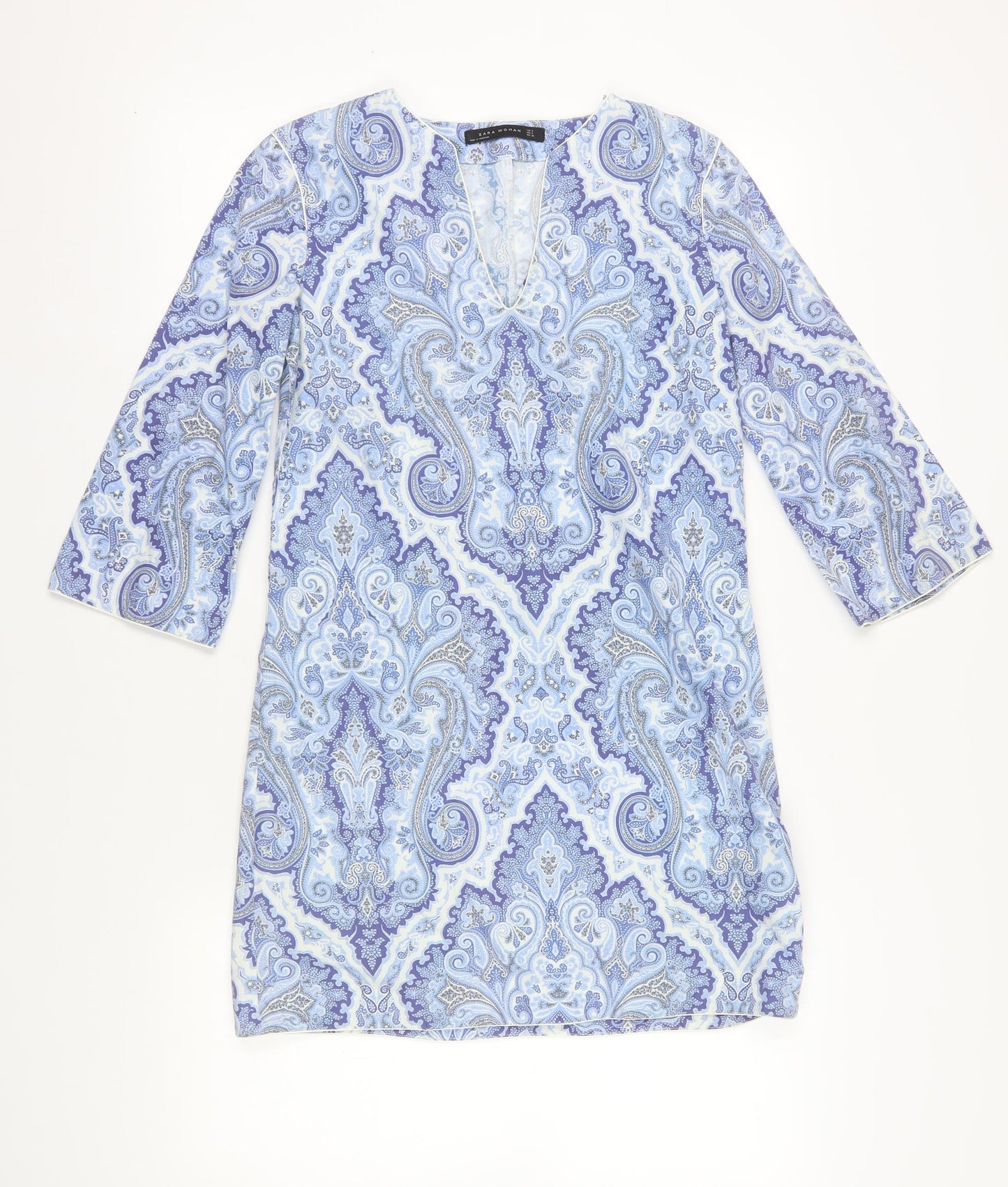 Zara Women Blue Cotton Paisley Shift Dress Size 6