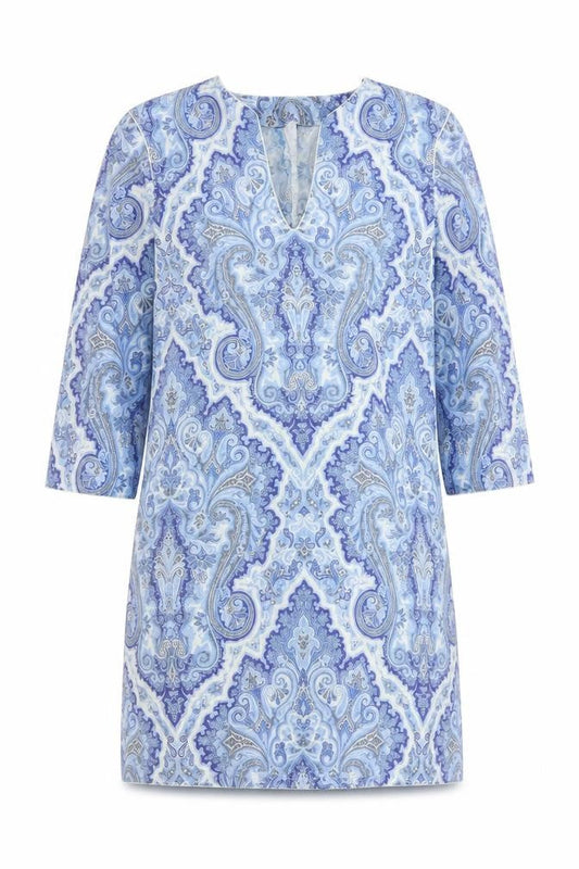 Zara Women Blue Cotton Paisley Shift Dress Size 6