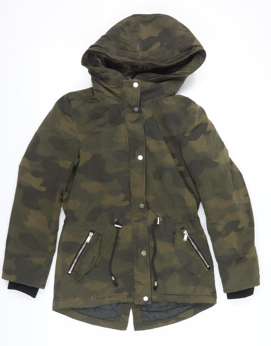 H&M Women's Green Camouflage Parka Jacket Size 6
