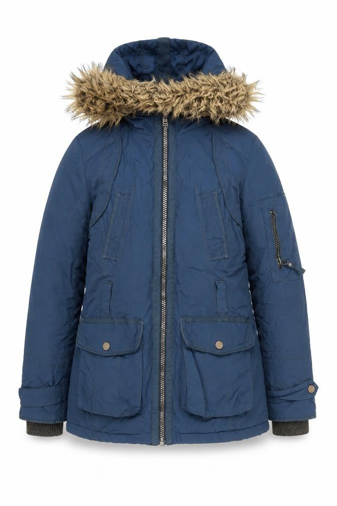 Next Women's Blue Parka Jacket with Fur Trim Size 10