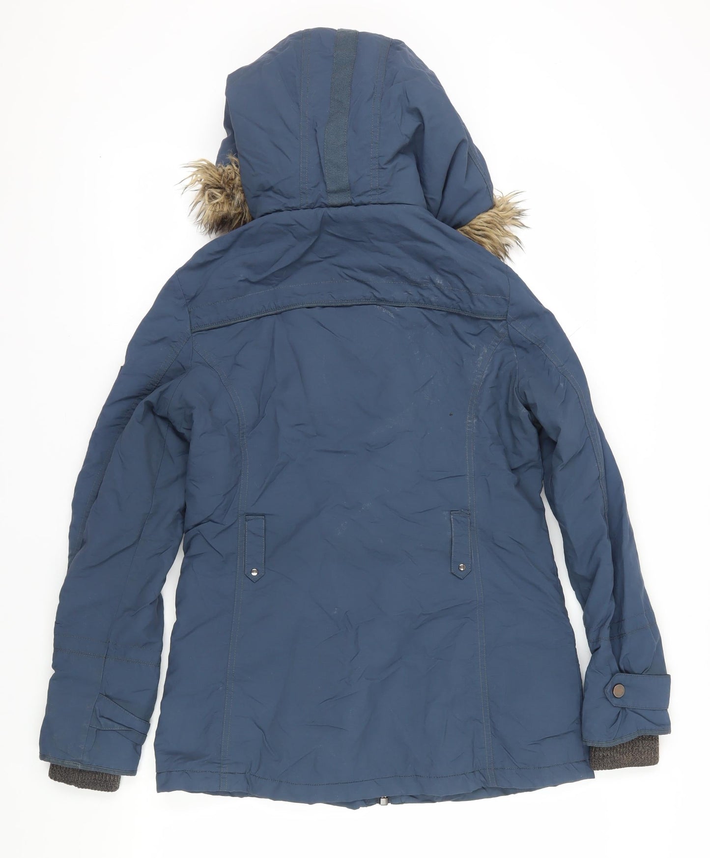 Next Women's Blue Parka Jacket with Fur Trim Size 10