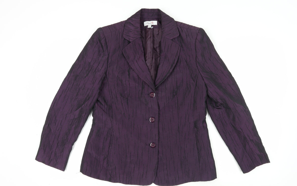 Additional front view of Oscar B. Women's Purple Blazer, size 14, Formal