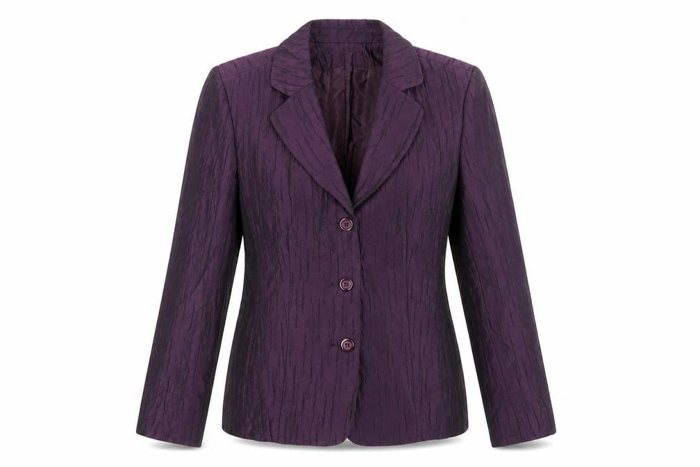 Front view of Oscar B. Women's Purple Blazer, size 14, Formal