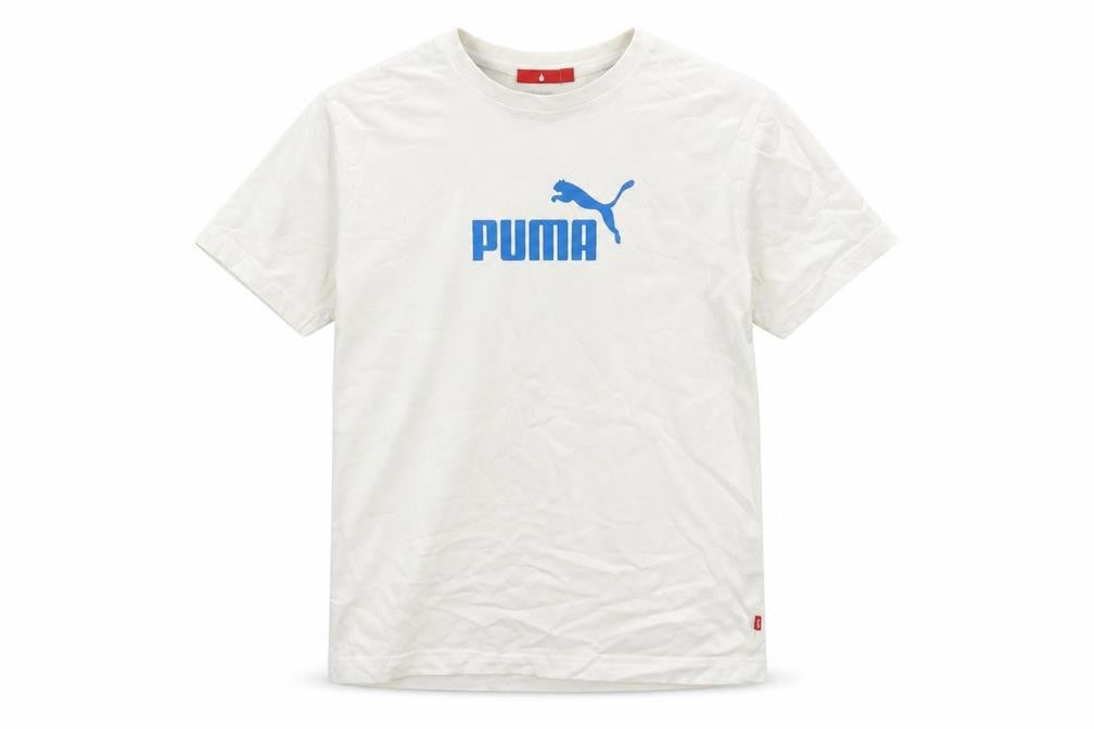 Front view of Puma boys’ white graphic print t-shirt xs regular fit