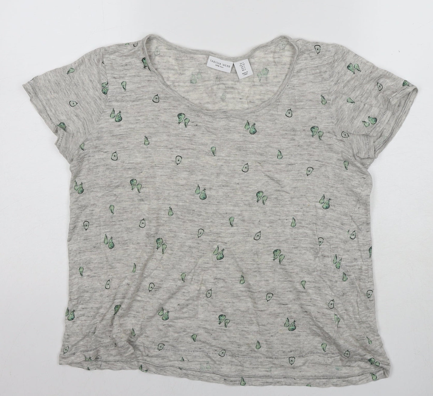 Tabitha Webb Women Grey Linen Animal Print T-Shirt Size 12