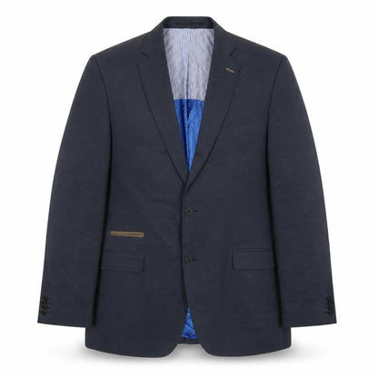 Front view of Hugo James Men's Blue Wool Blazer 44L Notch Lapel