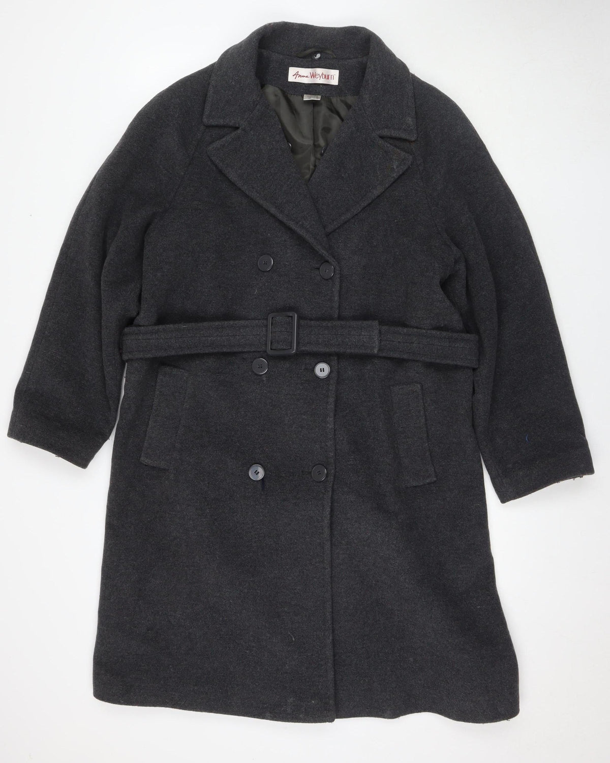 Additional front view of Anne Weyburn Women's Black Belted Overcoat UK 12