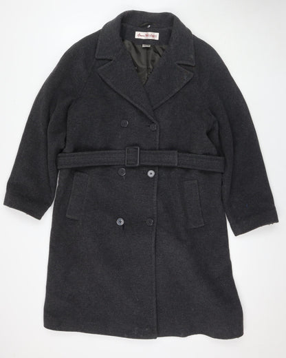 Additional front view of Anne Weyburn Women's Black Belted Overcoat UK 12