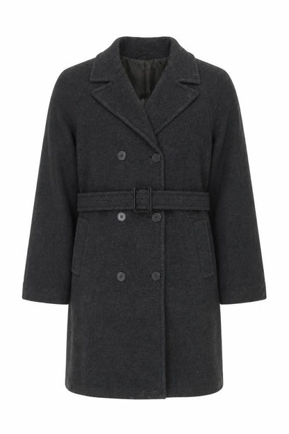 Front view of Anne Weyburn Women's Black Belted Overcoat UK 12