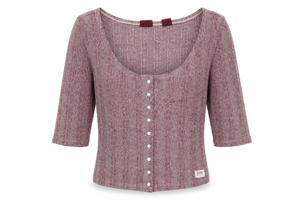 Levi's Women's Red Striped Cropped Button-Up XS