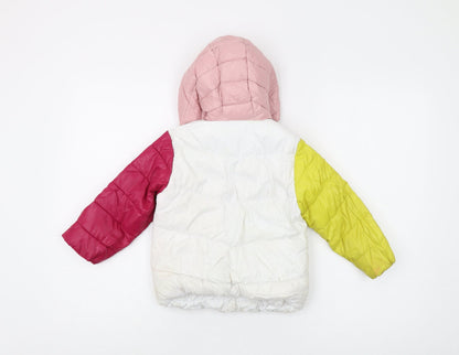Back view of Benetton girls’ pink multicolour puffer jacket age 2-3