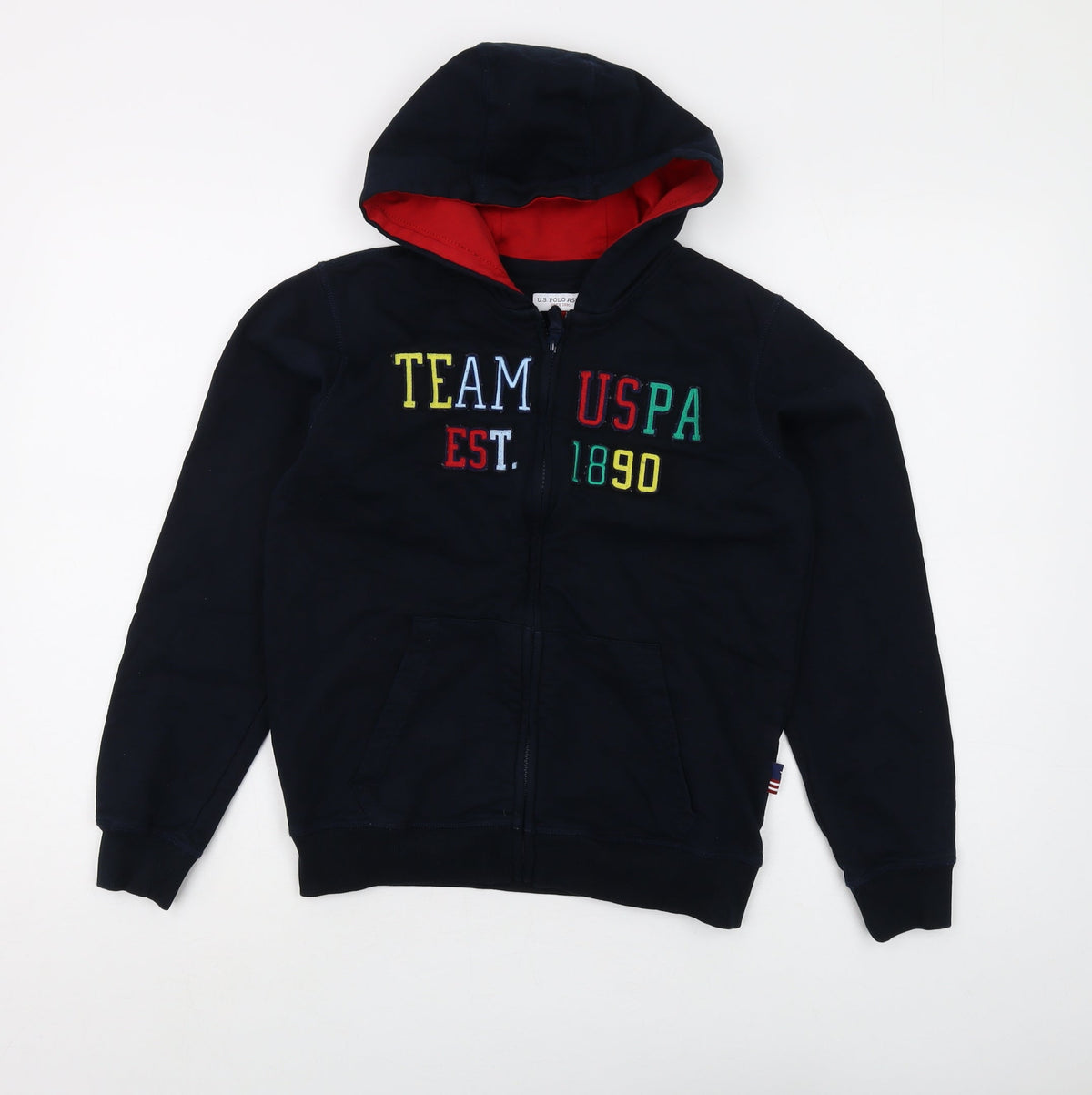 Additional front view of U.S. Polo Assn. boys’ black l hoodie with full zip