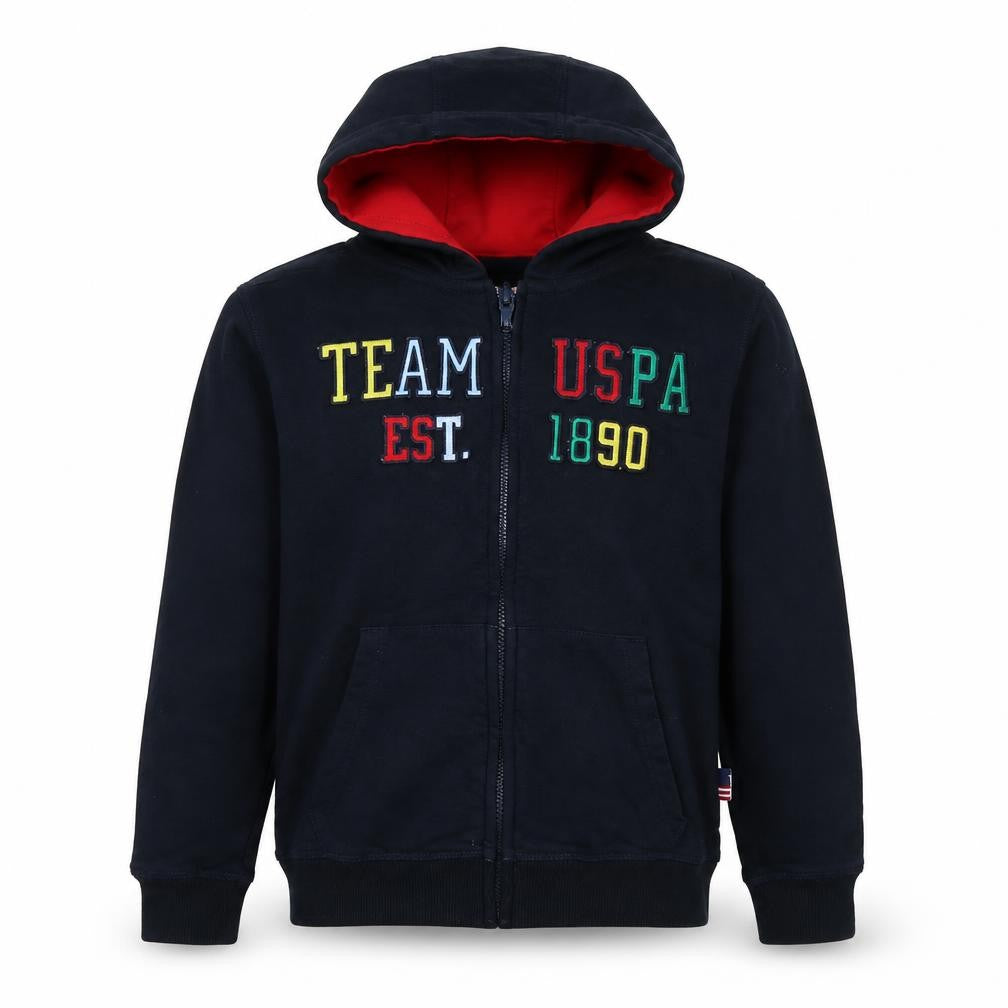 Front view of U.S. Polo Assn. boys’ black l hoodie with full zip