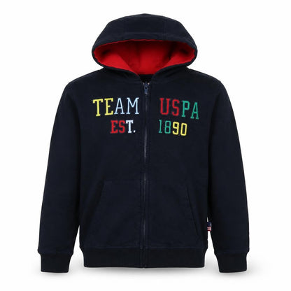 Front view of U.S. Polo Assn. boys’ black l hoodie with full zip
