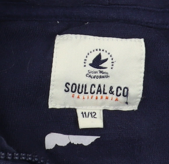 Close-up detail of SoulCal boys’ blue full zip regular fit hoodie