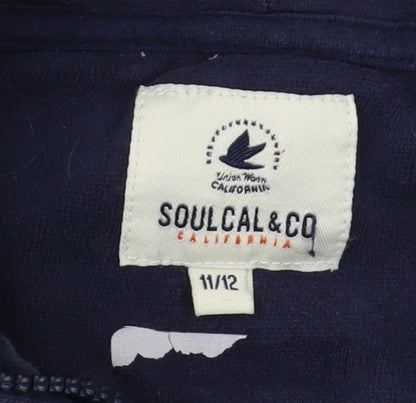 Close-up detail of SoulCal boys’ blue full zip regular fit hoodie