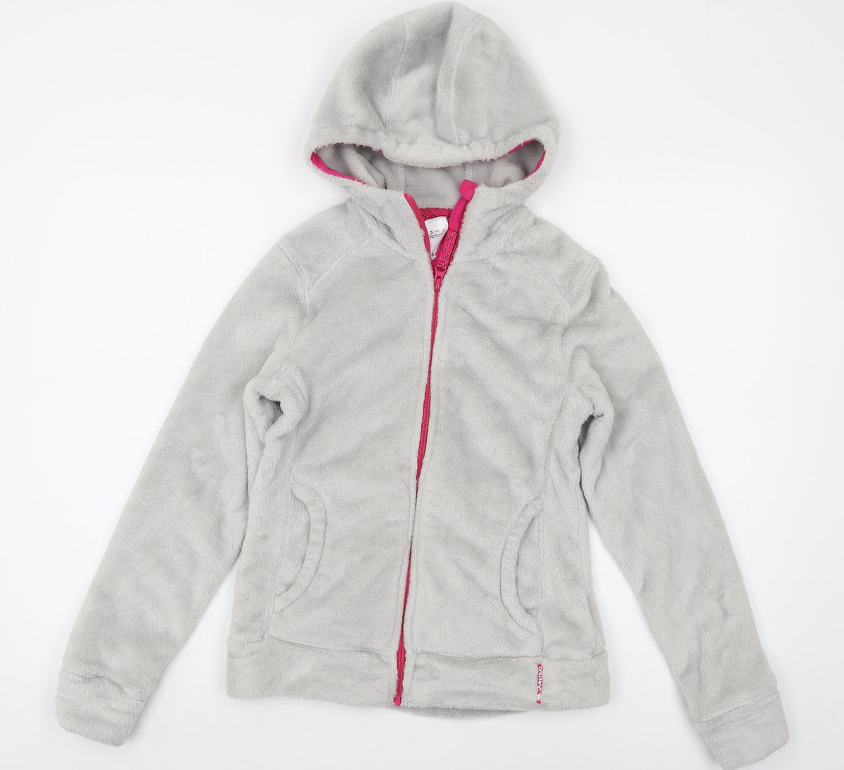 Additional front view of Decathlon girls’ grey fleece full zip hoodie 14 years