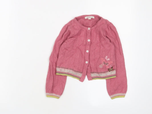 Kenzo Girls Pink Cardigan 4 Years, Cotton Blend, Embroidered