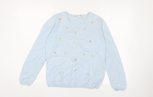 Jumper Women's Blue Embroidered Cotton Jumper - Small