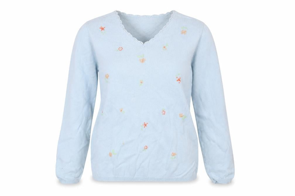 Jumper Women's Blue Embroidered Cotton Jumper - Small