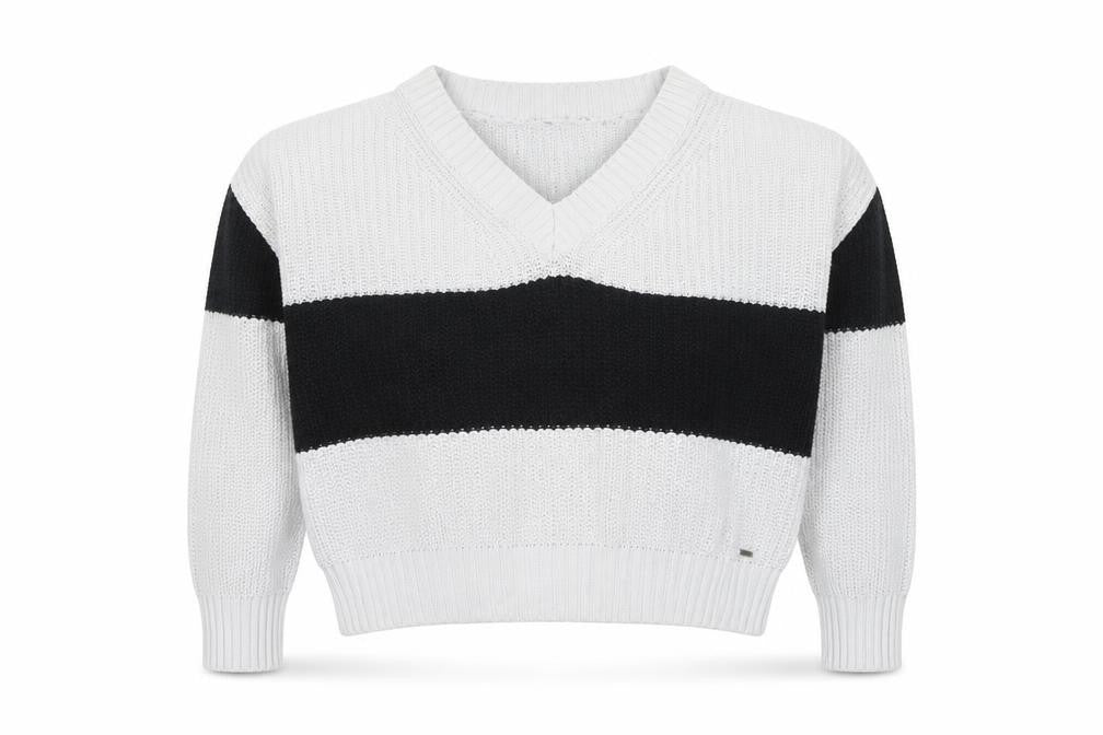 Hollister Women's White Striped Pullover Jumper L