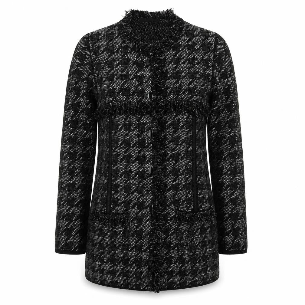 Faber Women's Black Cardigan Size 12 Houndstooth Knit