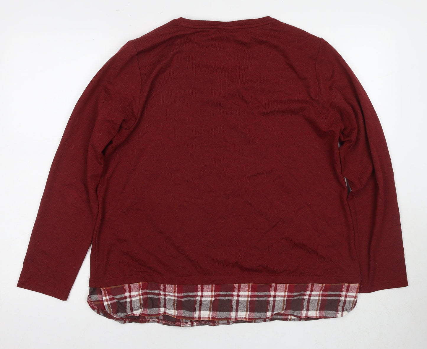 Damart Women's Red V-Neck Plaid Trim Jumper, Size L