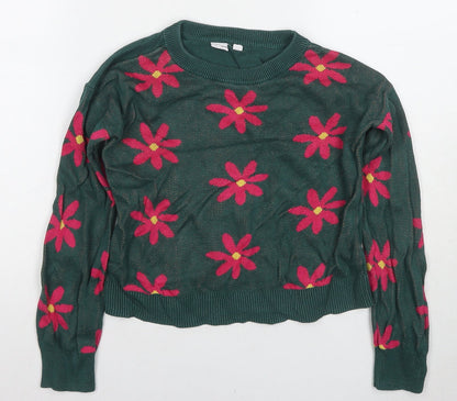 Gap Kids Girls Green Floral Pullover Jumper M Cotton