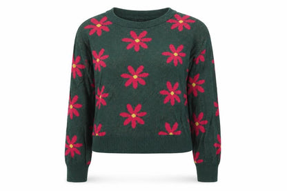Gap Kids Girls Green Floral Pullover Jumper M Cotton